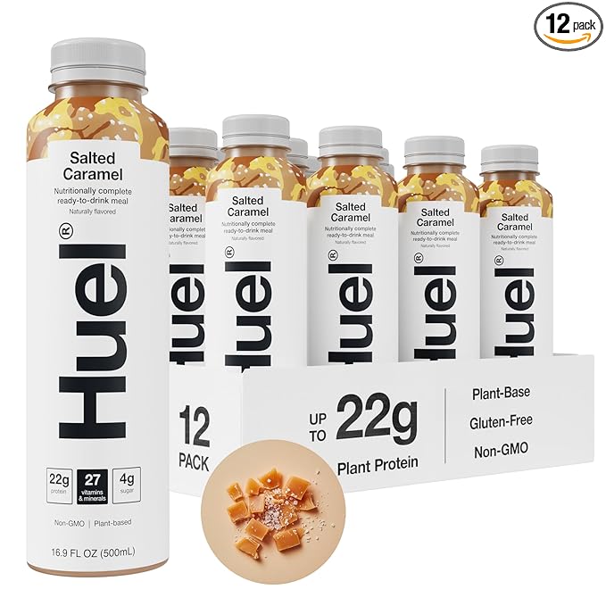 Huel Ready-to-Drink | Salted Caramel Meal Replacement Drink | High Protein Drink | Nutritionally Complete, Low Sugar, High Fiber, Plant Based, Vegan, Healthy | 22g Protein Per Bottle, 16.9 Fl Oz (12 Pack)-FlexoryFit
