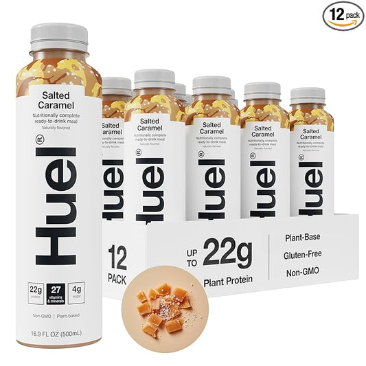 Huel Ready-to-Drink | Salted Caramel Meal Replacement Drink | High Protein Drink | Nutritionally Complete, Low Sugar, High Fiber, Plant Based, Vegan, Healthy | 22g Protein Per Bottle, 16.9 Fl Oz (12 Pack)-FlexoryFit
