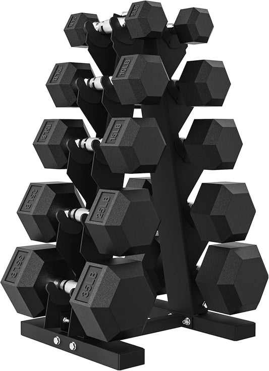 Hex Dumbbell Sets with Rack, 60-550 lb Rubber Encased Exercise & Fitness Dumbbells Set with Rack Option, Hand Weight for Strength Training, Weight Dumbbells-FlexoryFit