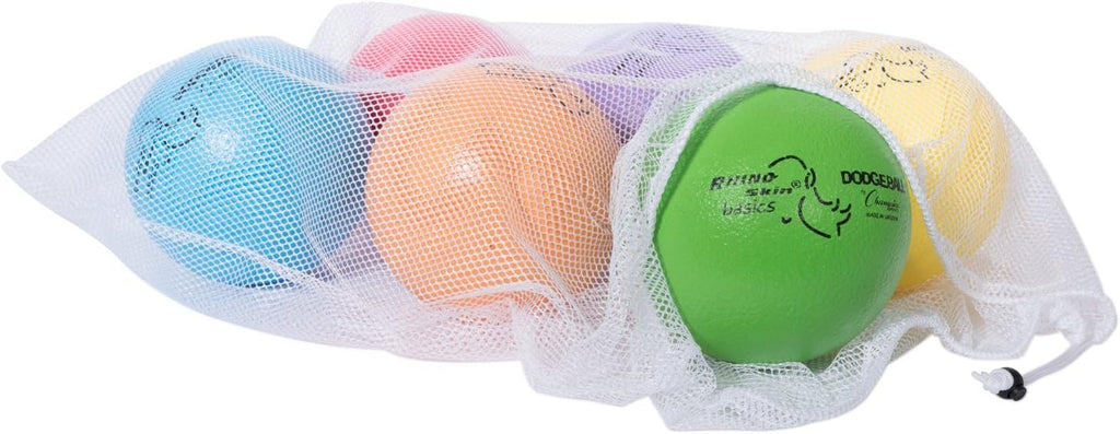 Champion Sports Rhino Skin Dodgeball Set – 6 Soft Foam Dodgeballs with Tear-Resistant Coating, Grip Surface, Low Bounce, Mesh Bag, Indoor & Outdoor Playground or PE Class Ball Set – 6” or 7”