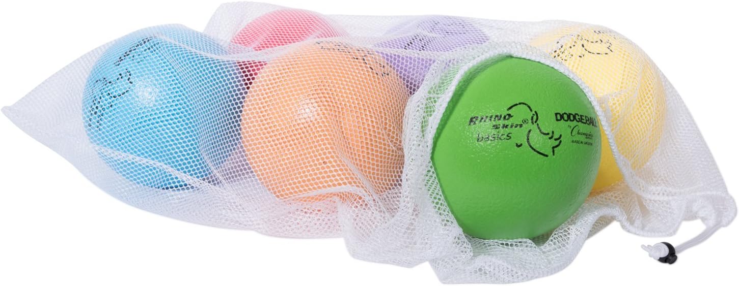 Champion Sports Rhino Skin Dodgeball Set – 6 Soft Foam Dodgeballs with Tear-Resistant Coating, Grip Surface, Low Bounce, Mesh Bag, Indoor & Outdoor Playground or PE Class Ball Set – 6” or 7”
