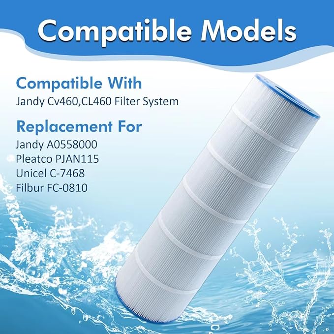 Jandy CL 460 Pool Filter Cartridge (4-Pack) | 460 Sq. Ft | Compatible with Jandy CL 460, CV460, PJAN115, Unicel C-7468, Filbur FC-0810 | High-Performance Trilobal Fabric for Crystal Clear Water