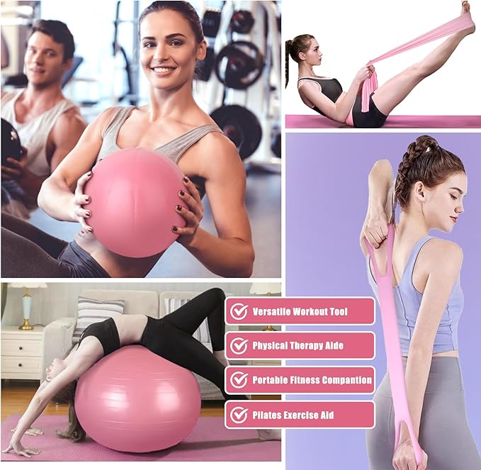 Pilates Kit for Home Workouts Women, Pilates Equipment with Pelvic Floor Exercise Devices, Figure 8 Resistance Band,Booty Bands, Large Yoga Ball for Pregnancy, Kegel Exercise, Physical Therapy-FlexoryFit