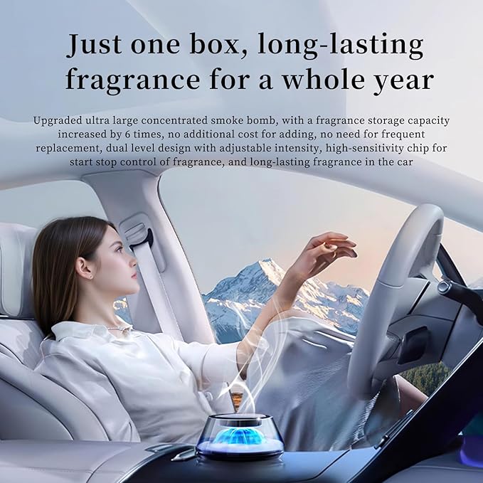 Smart Car Air Fresheners Diffuser 5 Ambient Light & Mist Car Fragrance, Auto On/Off, Adjustable Concentration with Two fragrance, Lasts for 5 months, Sandalwood and Pine