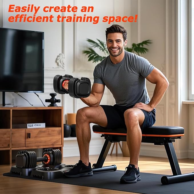 Adjustable Dumbbells Set of 2, 1 Hand Adjustable Weights Dumbbells Set, 5 in 1/10 in 1 Free Dumbbell with Anti-Slip Texture Handle, 25/55/80lb Pair Weight Set For Home Gym Suit both Men and Women-FlexoryFit