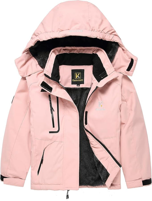 Keevoom Girl's Ski Jacket Winter Warm Thick Snow Coat Windproof Kids Outdoor Hooded Jackets-FlexoryFit