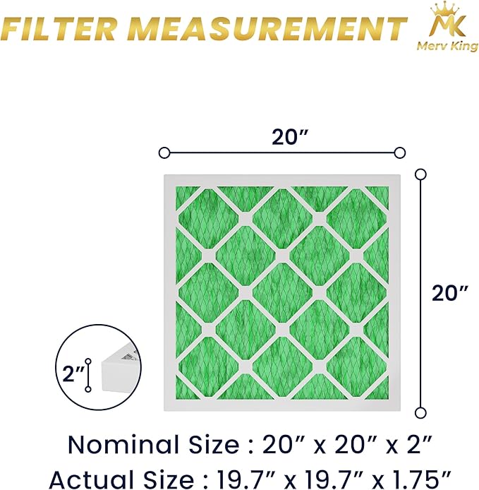 MervKing 20x20x2 Air Filter | MERV 13 | MPR 1500-1900 Ultra Max | 8-Pack | Pleated HVAC AC Furnace Replacement Air Filters | Actual Size: 19.7" x 19.7" x 1.75"