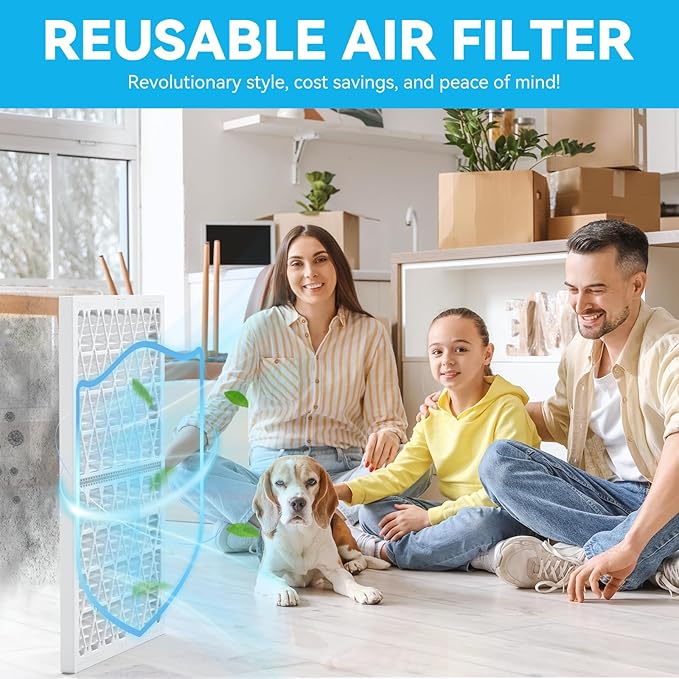 Reusable 14x30x1 Air Filter (MERV 8), 1 Foldable Frame + 6 Refills (Not Individual Filters), Greener HVAC AC Furnace Air Filters MPR 700&FPR 5(Actual Size:13.75"x29.75"x0.75")
