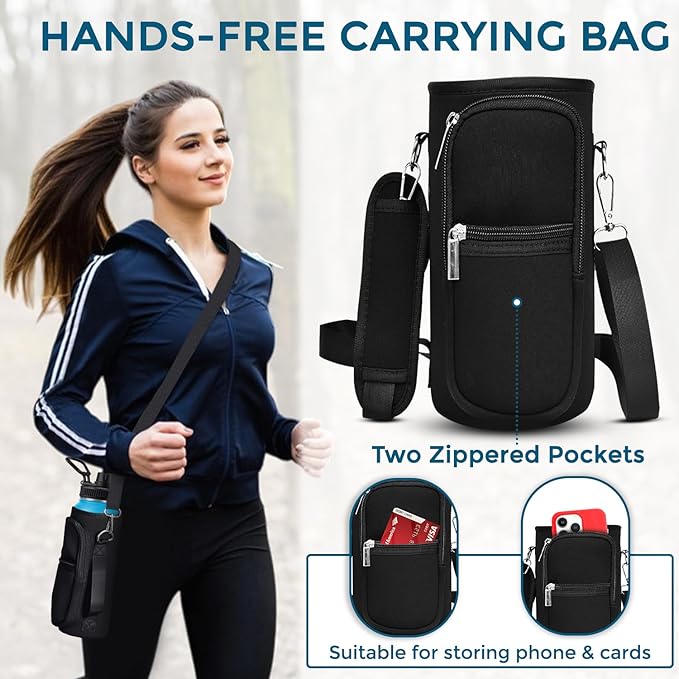 Travel Water Bottle with Carrying Bag, 3 Lids (Spout, Straw, Handle), and Bottle Brush; Leak Proof, Quality, Vacuum Insulated, Stainless Steel (Red, 40 oz)