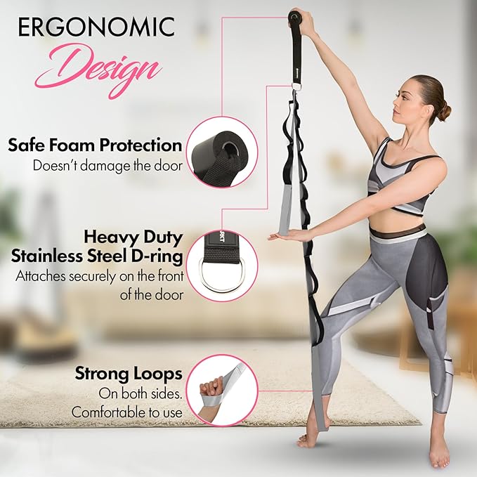10-Loop Yoga Strap with Door Anchor – Stretch Strap for Flexibility, Deep Stretching, and Improved Balance – Perfect Yoga Accessory for All Fitness Levels-FlexoryFit