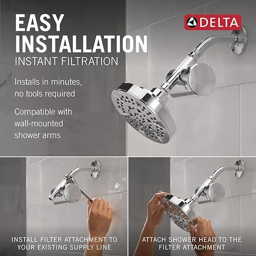 Delta Faucet 5-Setting Shower Head Chrome with Clarifi Standard Shower Filter Attachment with Filter