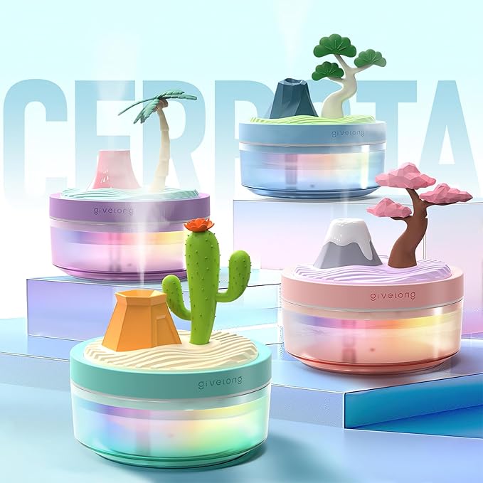 Cute Mini Humidifier, 320ml Pine Tree Desktop Humidifiers for Bedroom, Portable Small Cool Mist Humidification for Home, Baby Nursery, Office & Indoor Plants, USB Powered