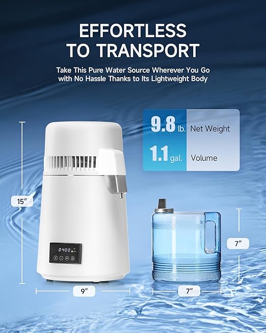 CO-Z 1.1 Gallon Water Distiller, 4L Distilled Water Machine with Timer & Reservation, 750W Distilled Water Maker for Drinking Water Purification, Countertop Water Distiller for Home Office Travel More