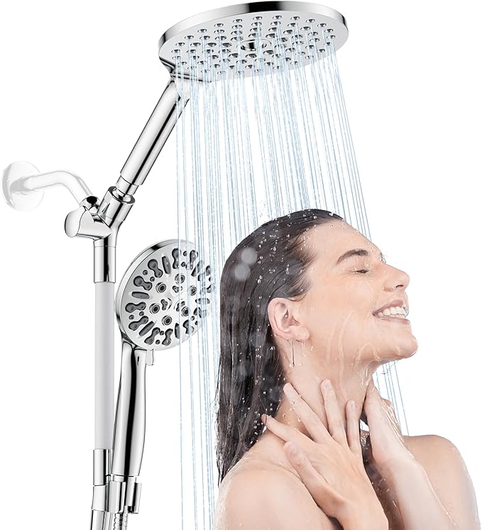 Modern Dual Shower Head with Handheld Spray, 7.5" Rainfall Shower Head, 9 Modes Hand Showerhead, 78" Hose, Chrome