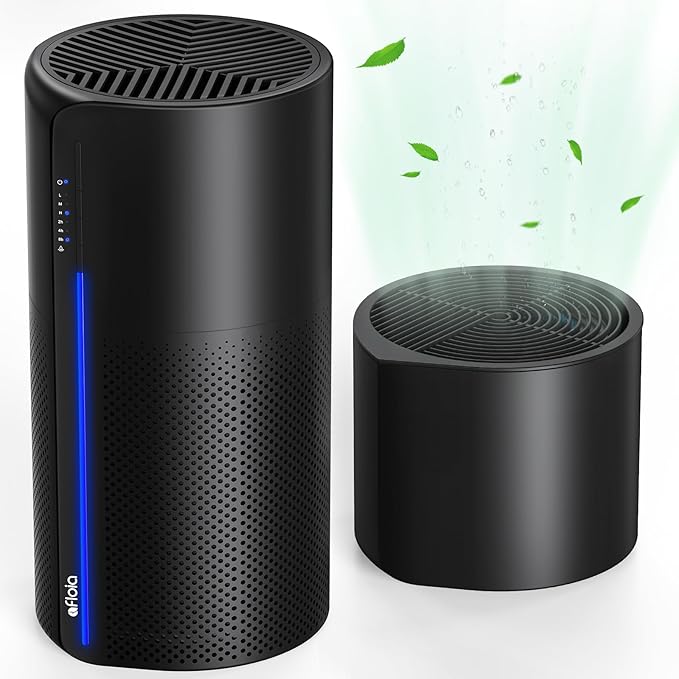 Afloia 2-in-1 Air Purifier and Humidifier Combo, Quiet 3-Stage Filtration for Pet Allergies & Smoke, Auto Shut-Off, 7-Color LED Light, Black