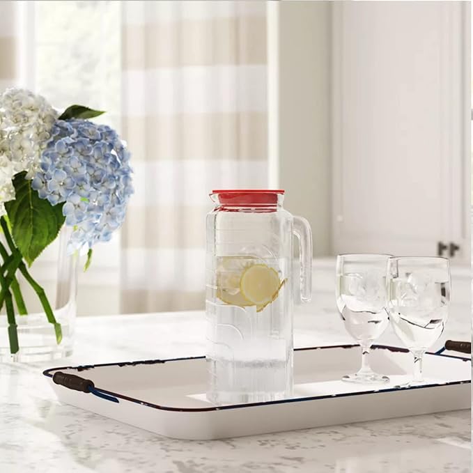 Bormioli Rocco Gelo Set of 2 Glass pitchers, 33.75 Jug with White Lid, Carafe for Homemade Juice, Iced Tea, Cold Brew, Dishwasher Safe Made in Italy