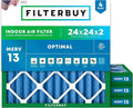 Filterbuy 24x24x2 Air Filter MERV 13 (MPR 1900) Health Defense Replacement (4-Pack), Electrostatic Pleated HVAC AC Furnace Filters, Made in USA (Actual Size: 23.38 x 23.38 x 1.75)