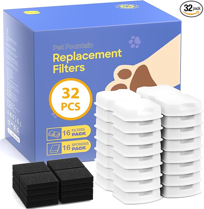 GIOTOHUN Pet Fountain Filter Replacement: 32 Cat Water Fountains Filter -16 by GIOTOHUNPetLife