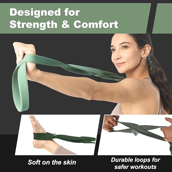 VRTX Stretch Straps for Exercise | Yoga & Pilates Stretching Bands w/ 7 Loops | Resistance Bands for Fitness Workout, Home Gym, Physical Therapy | Soft Cloth, Durable-FlexoryFit