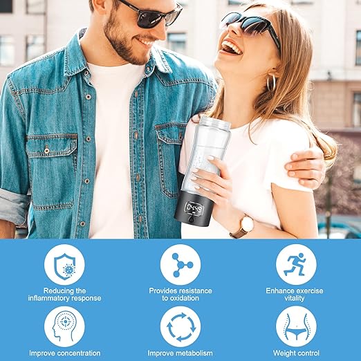 Hydrogen Water Bottle Generator with SPE/PEM Technology, Portable Hydrogen Water Ionizer Machine, Birthday,Xmas Gift for Family Friends Office Travel Sports (Black, 9.05*Φ2.63in)