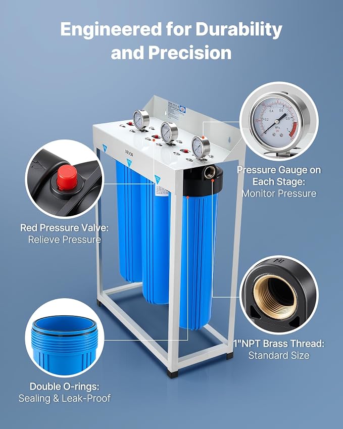 VEVOR Whole House Water Filter System, 3-Stage | Sediment, CTO | 4.5" x 20" - Image 5