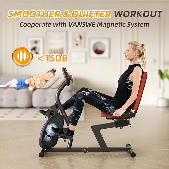 VANSWE Recumbent Exercise Bike for Adults Seniors - Recumbent Bikes for Home with Magnetic Resistance, Bluetooth and App Connectivity, Pulse Sensor-FlexoryFit