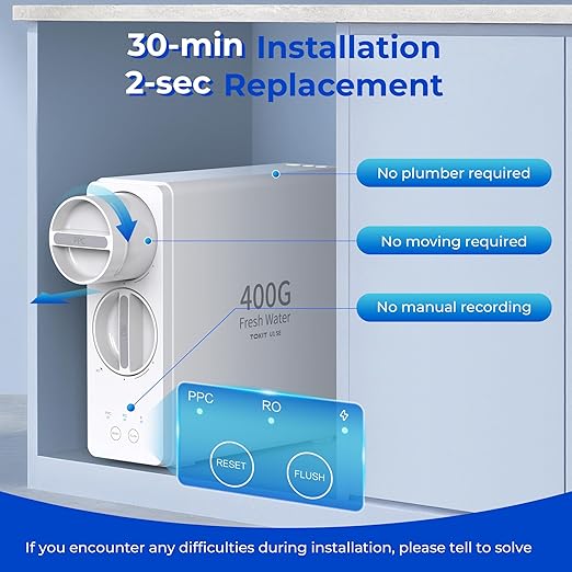 TOKIT U1 SE Reverse Osmosis System, Tankless Reverse Osmosis Water Filter, NSF/ANSI 58, Under Sink Water Filter RO System with Faucet,400 GPD 2:1 Pure to Drain,Reduces TDS