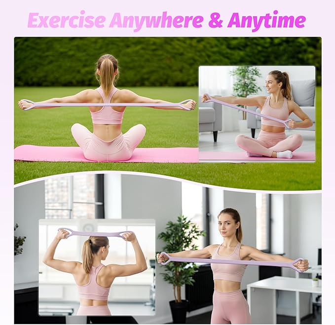 Figure 8 Fitness Resistance Band, Unbreakable Thicken 25lb Elastic Excercise Band for Working Out, Non-Slip Silicone Bands for Strength Stretch Training Arms Back Shoulder Chest Yoga Pilates-FlexoryFit