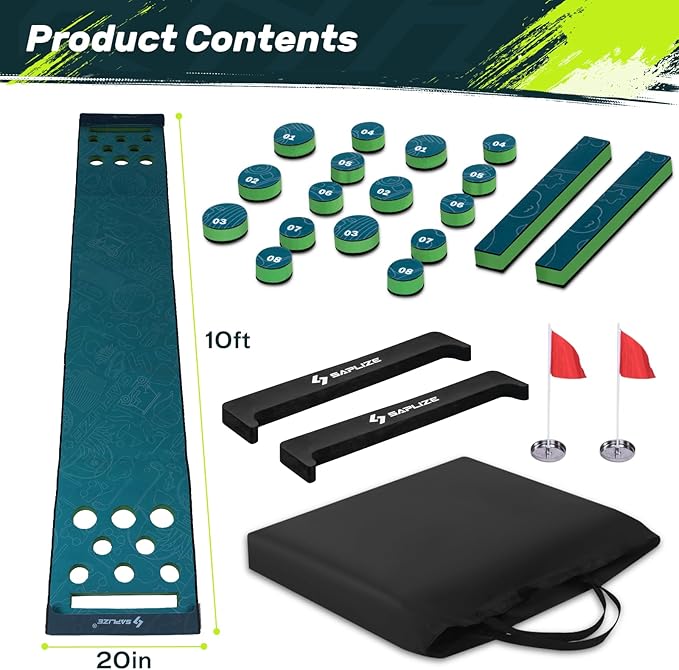 SAPLIZE Golf Putting Mat/Putting Green Mat - Adjustable Slope, Trajectory Tracking & Pong Game Modes | Indoor & Outdoor Use