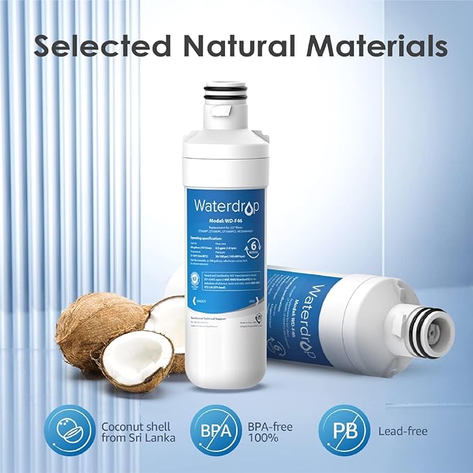 Waterdrop LT1000PC ADQ747935 MDJ64844601 Refrigerator Water Filter, Replacement for LG® LT1000P®, ADQ74793501, ADQ74793502, Kenmore 46-9980, 9980, Pack of 2
