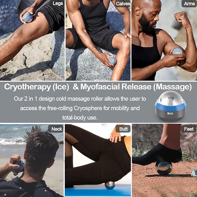 iECO Cryosphere Cold Massage Roller Ball – Ice Cold and Hot for Deep Tissue and Sore Muscle Relief of Stiffness and Stress, Body, Neck, Back, Foot, Plantar Fasciitis, Gifts for Him-FlexoryFit
