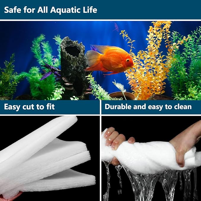 RINOO White Koi Pond Filter Pad Fine Bulk - Cut to Fit - Durable Fish Pond Filter Media - Water Garden Aquariums Filter Material - 23.6" x 12" x 3/5" - 4/5" Thickness - 3 Pack