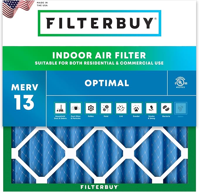 Filterbuy 20x20x2 Air Filter MERV 13 (MPR 1900) Health Defense Replacement (1-Pack), Electrostatic Pleated HVAC AC Furnace Filters, Made in USA (Actual Size: 19.50 x 19.50 x 1.75)