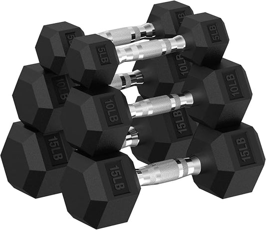Hex Dumbbell Set, 30-480 lb Set Rubber Encased Exercise & Fitness Dumbbells, Weights Dumbbells Set, Hand Weight for Strength Training-FlexoryFit