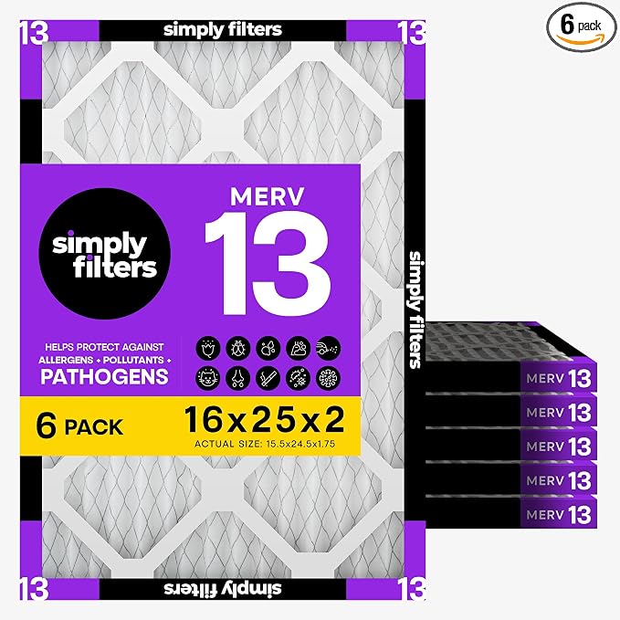 Simply 16x25x2 Air Filter, MERV 13, 6 Pack, Furnace Air Filter by SimplyFilters