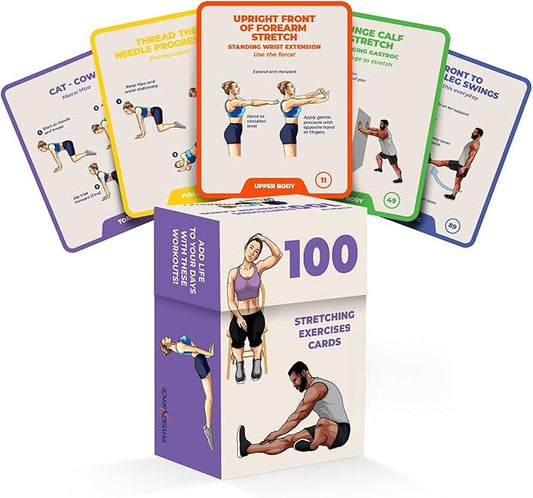 100 Stretching Exercise Flash Cards – Physical Therapy Stretches for Common Conditions (Plantar Fasciitis, Achilles Tendonitis, Sciatica, Back & Hip Pain) – Yoga, Pilates & Everyday Mobility-FlexoryFit