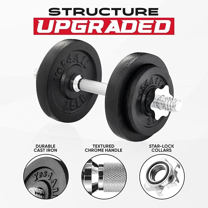 Yes4All Old School Adjustable Dumbbell Set with Weight Plates, Star Lock Collars/Connector, 40lbs to 200lbs Adjustable Weight Plates Set-FlexoryFit