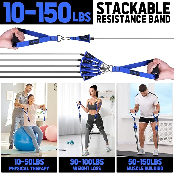 WALITO Resistance Bands Set - Exercise Bands with Handles, Door Anchor, Legs Ankle Straps, for Heavy Resistance Training, Physical Therapy, Muscle Training, Yoga, Home Workouts-FlexoryFit