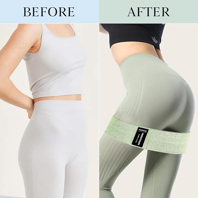 Wide Fabric Resistance Bands for Working Out, 3 Level Non-Slip Exercise Booty Bands for Women & Men Leg and Glutes with Hair Ties and Tape Measure - for Home Gym Workout, Yoga, Pilates-FlexoryFit