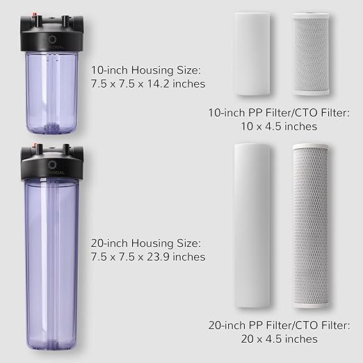 Airthereal Whole House Water Filter Housing, 10" x 4.5" Sediment Carbon Cartridge Universal Housing, Pre-Filtration System for Well and City Water, 3/4" NPT Port Clear Housing Include 1-Pack PP Filter