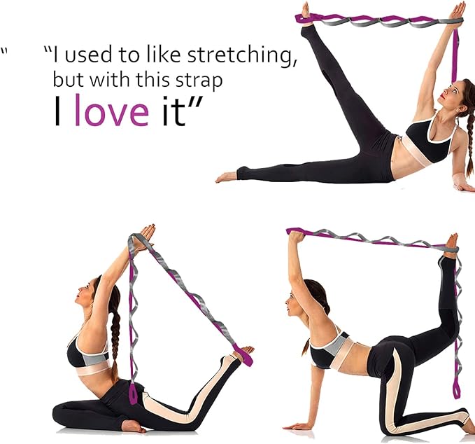 SANKUU Yoga Straps Stretching Strap with 12 Loops Workout Poster, Straps for Stretching Physical Therapy Equipment Long Stretch Out Bands for Exercise, Pilates and Gymnastics for Women Men-FlexoryFit