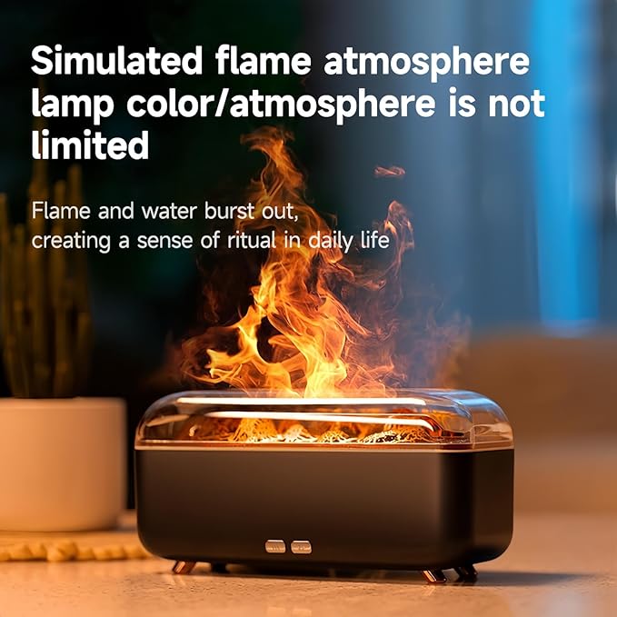 Colorful Flame Essential Oil Diffuser, Mist Humidifier, Aroma Diffuser with Timing Auto-Off 300ml (Black)