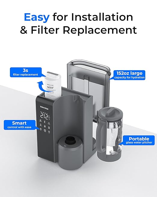 Waterdrop WD-M1 Reverse Osmosis Water Filter Countertop, Hot Water Countertop Reverse Osmosis System, 7 Temperature Options, 6 Stage Purification, 3:1 Pure to Drain, No Installation, Gray