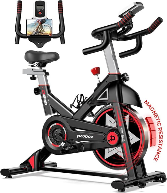POOBOO Exercise Bike, Stationary Bike for Home Gym, Indoor Cycling Bike w/Comfortable Seat Cushion & Tablet Mount, Silent Belt Drive Indoor Bike for Cardio Workout-FlexoryFit
