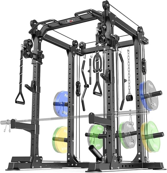 Power Cage,1600lbs Multi-Function Power Rack with Adjustable Cable Crossover System and More Training Attachment, Weight Cage for Home Gym-FlexoryFit