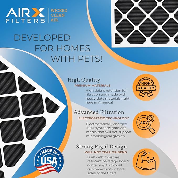 AIRx Filters WICKED CLEAN AIR 25x25x1 Carbon Air Filter Odor Eliminator MERV 8 AC HVAC Furnace Filters 6 Pack