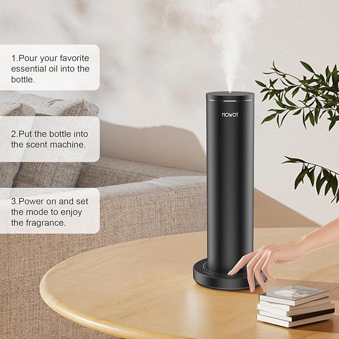 Smart Ultra-Quiet Tower Essential Oil Diffuser with Bluetooth Control，Waterless Scent Diffuser Machine with Bluetooth Control, 3000 sq.ft Coverage Scent Machine Diffusers for Home, Office, Spa