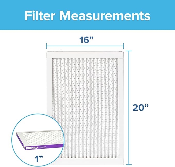 Filtrete 16x20x1 AC Furnace Air Filter, MERV 12, MPR 1500, CERTIFIED asthma & allergy friendly, 3 Month Pleated 1-Inch Electrostatic Air Cleaning Filter, 6-Pack (Actual Size 15.69x19.69x0.78 in)