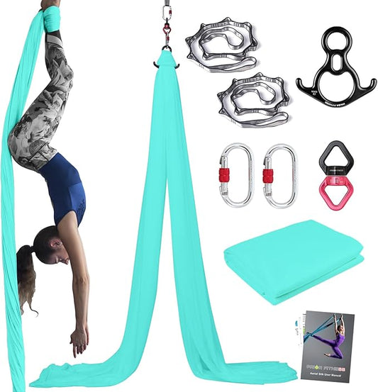 PRIOR FITNESS Aerial Silks Kit Colorful 9/15/20 Yards 40D Nylon Fabric Hammock Set With Hardware & Guide for All Levels Of Aerial Yoga Practice and Acrobatic Flying For Adults Aerial silk-FlexoryFit