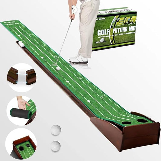 Putting Green Putting matt for Indoors Golf Putting Mat - Indoor Putting with Ball. Putting matt for Golf Practice, Portable and Easy to Clean. Great Gift